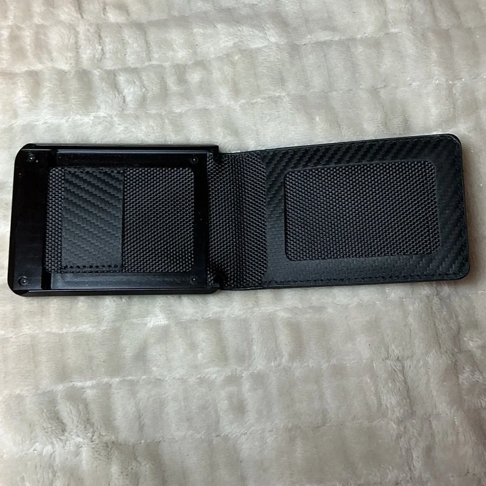 INCIPAL Carbon Fiber Minimalist Wallet Metal Frame Slim Bifold Card Holder Black